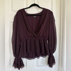 Express Plum Long-Sleeve Peplum Blouse